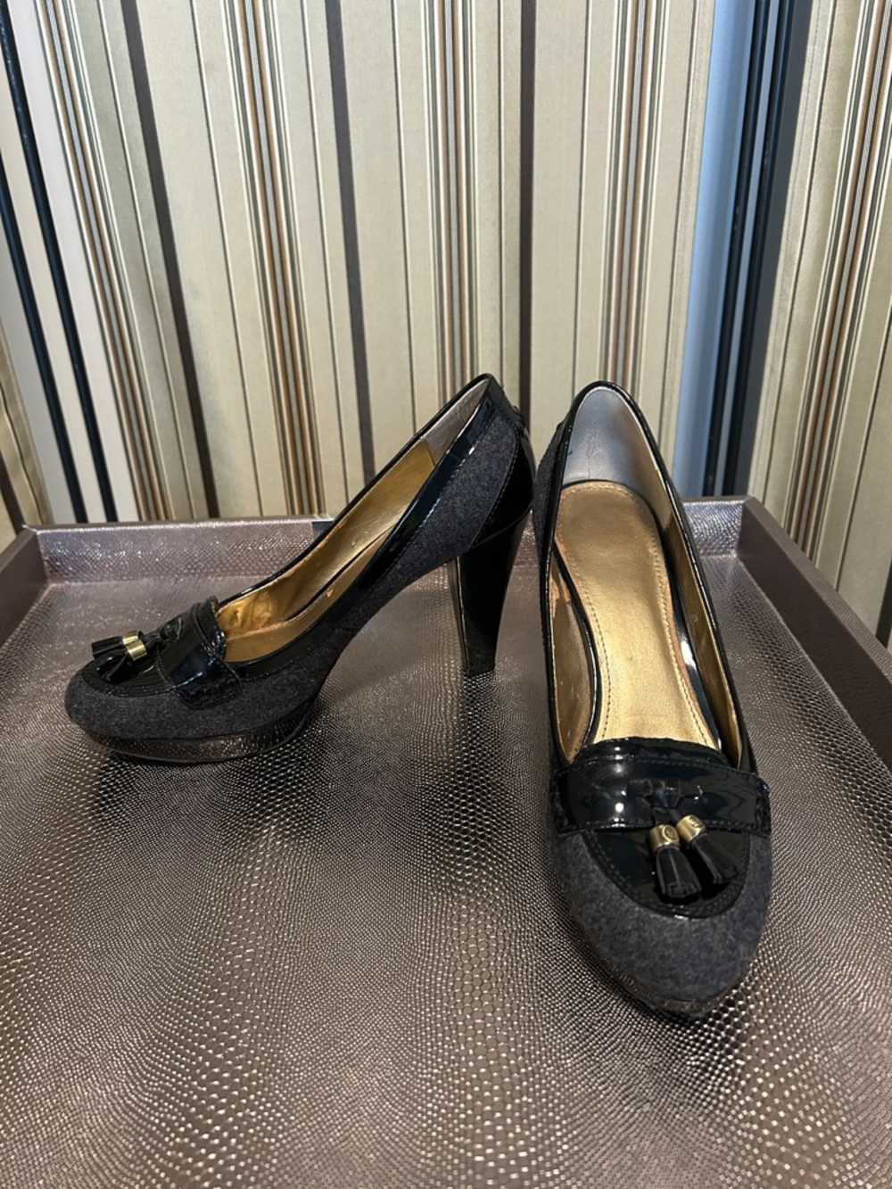 Wool And Patent Heels